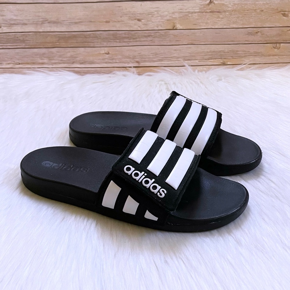Adidas Kids Adilette Comfort Adjustable Slide Sandals In Black And White